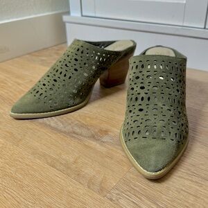 Seychelles Green Suede Lasercut Pointed Mules Size 7
